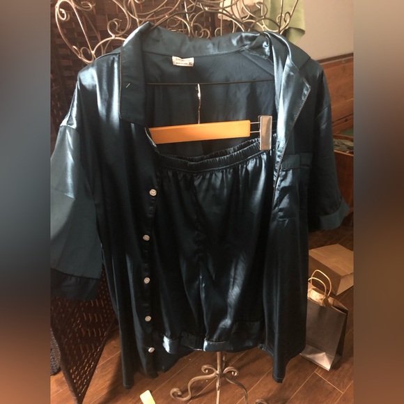 Satin Navy Blue Pajama Top - Picture 3 of 4